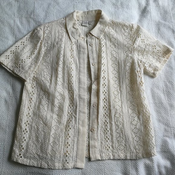 English Broderie Beige Creme Shirt - Picture 1 of 2